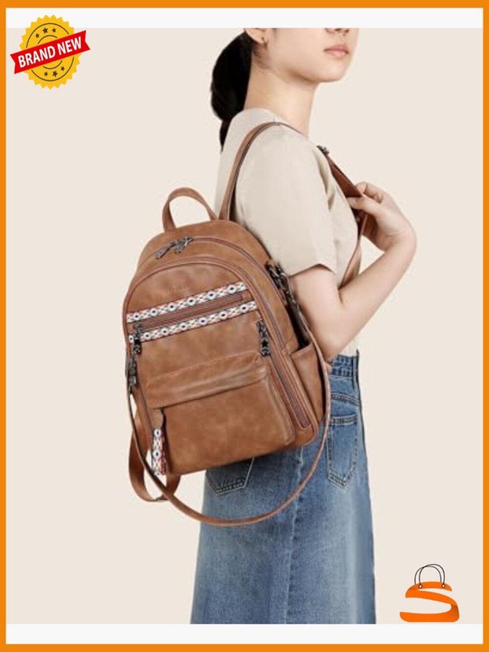 Small PU Leather Backpack Purse with 14 Pockets RFID Water Resistant Anti-Theft - Picture 2 of 6